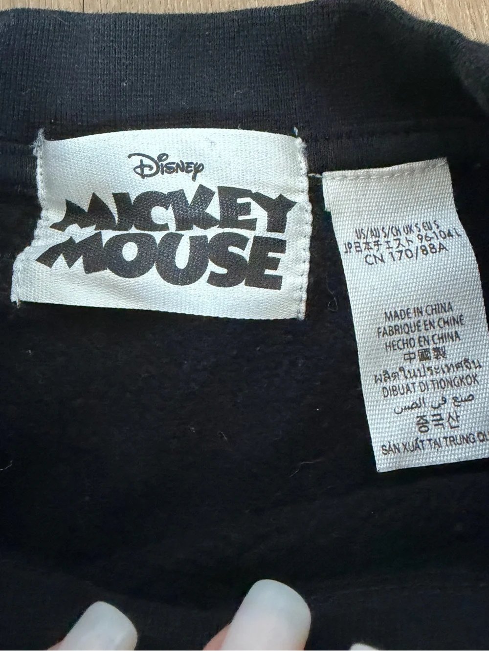 Disney Black Crewneck with Red-Accented Mickey Graphic